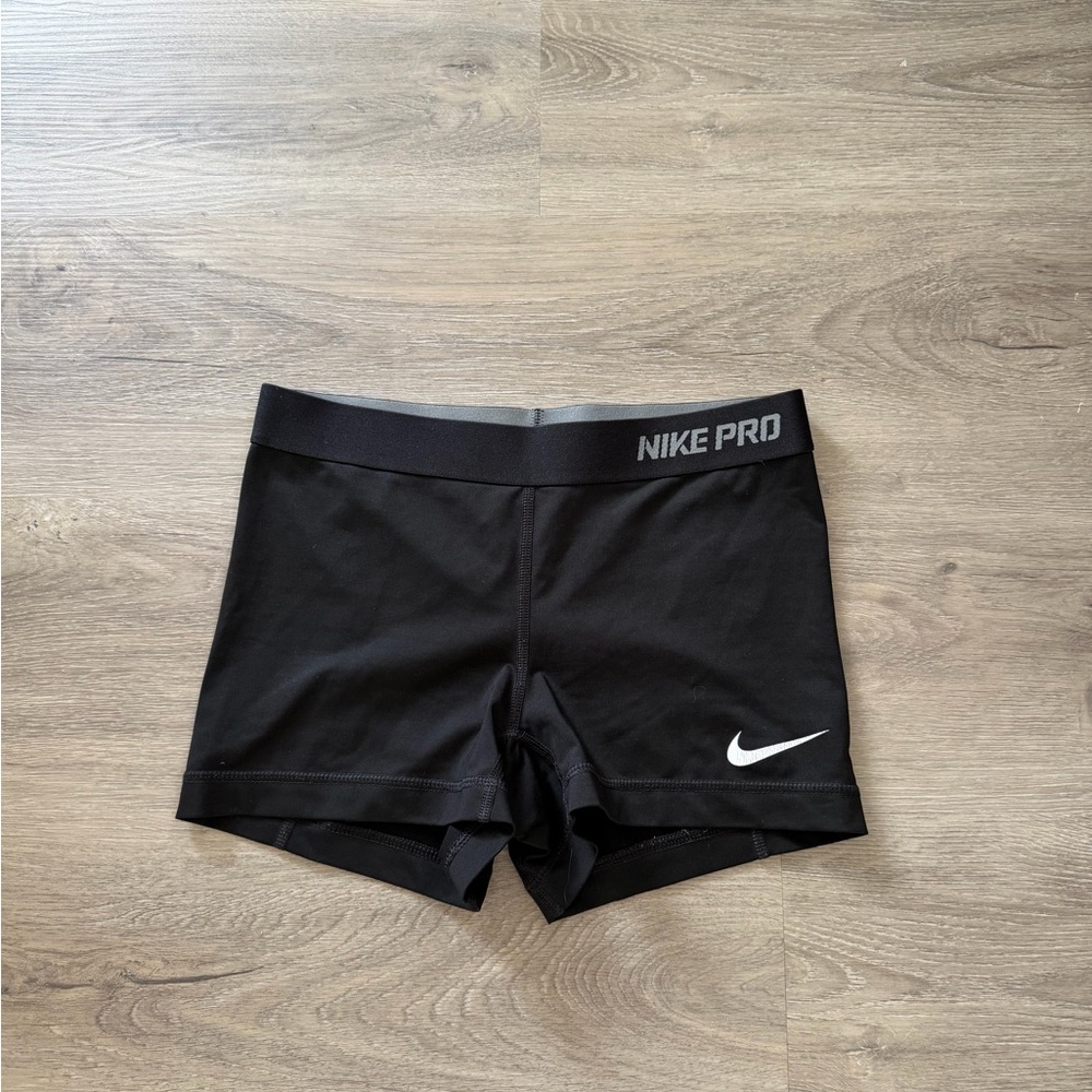 Nike Pro Black Women's Athletic Compression Shorts with White Swoosh
